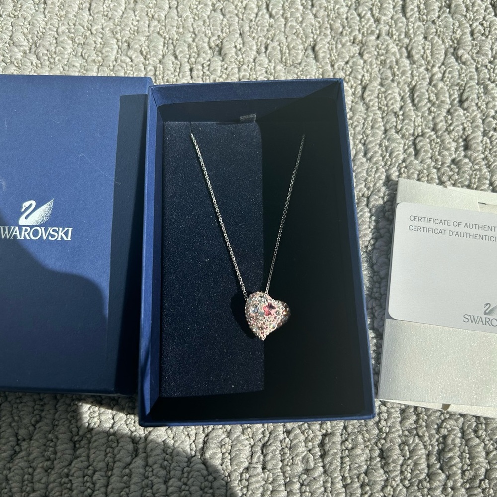 Swarovski Silver Chain Pink Crystal Heart Pavé Pendant Necklace